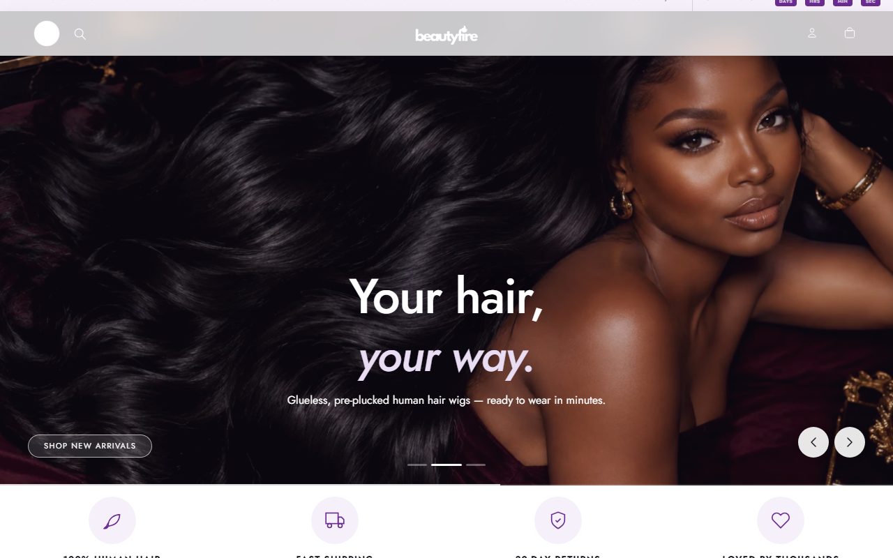 Beautyfire home page on a laptop