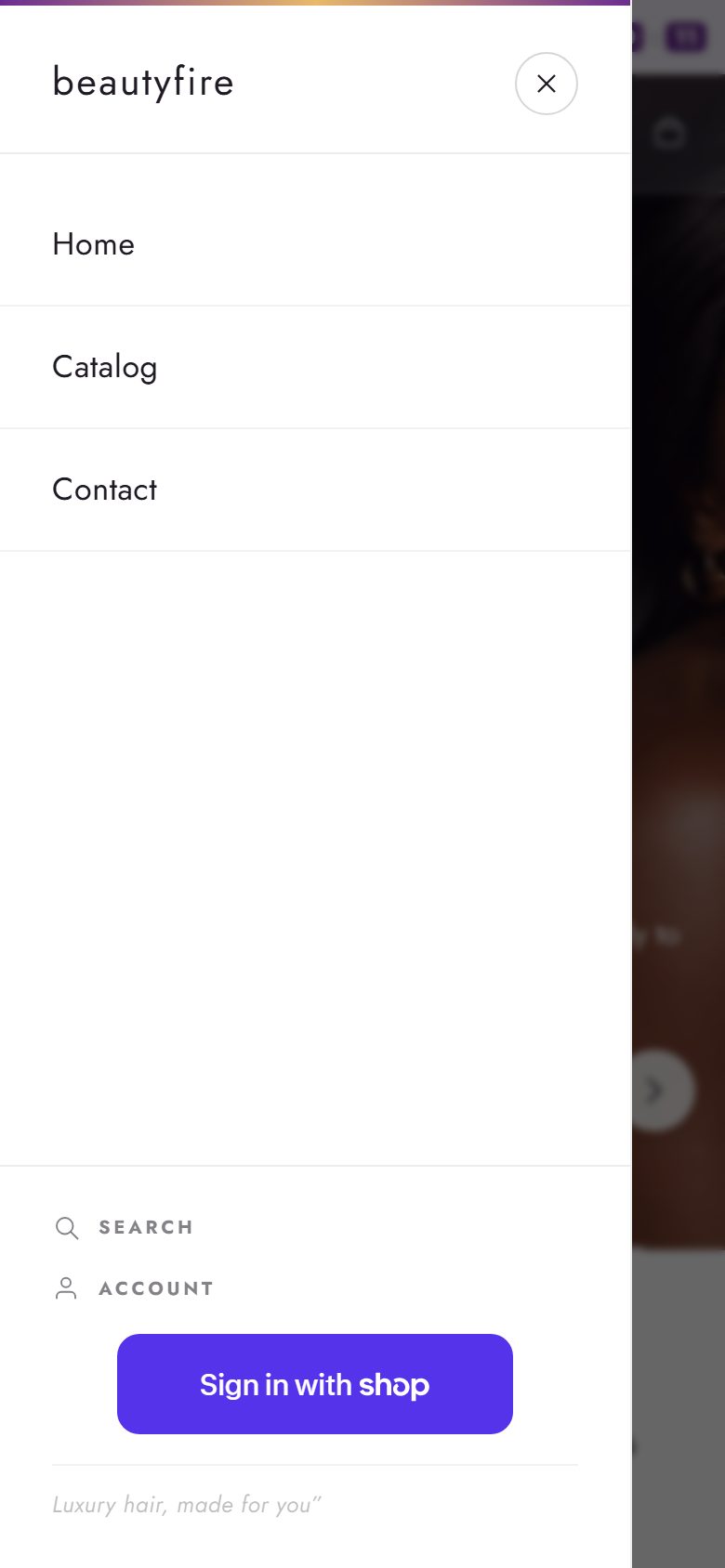 The menu on a phone, showing Home, Catalog and Contact