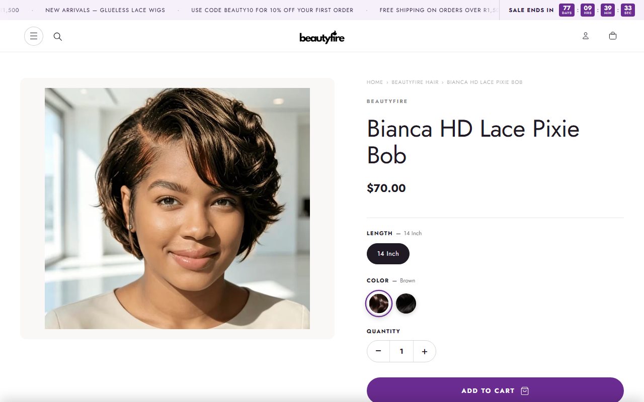 Product page on a laptop