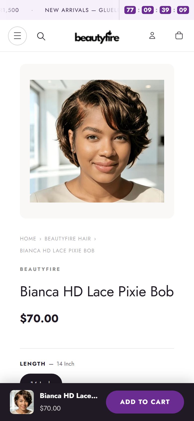 Product page on a phone