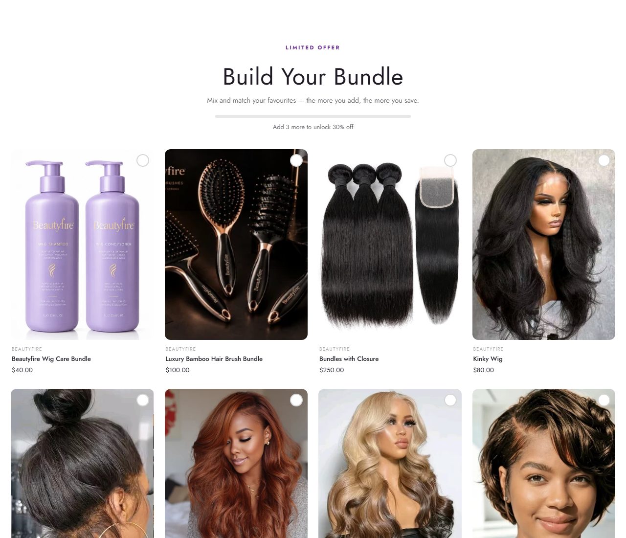 Bundle deal: products to choose from and the bundle summary with the discount.