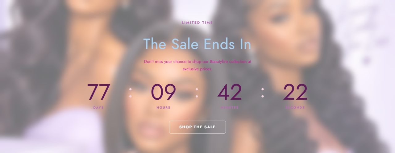 Countdown timer with days, hours, minutes and seconds over a frosted image.