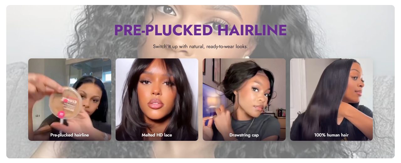 Feature banner: heading over a background image with four video tiles.